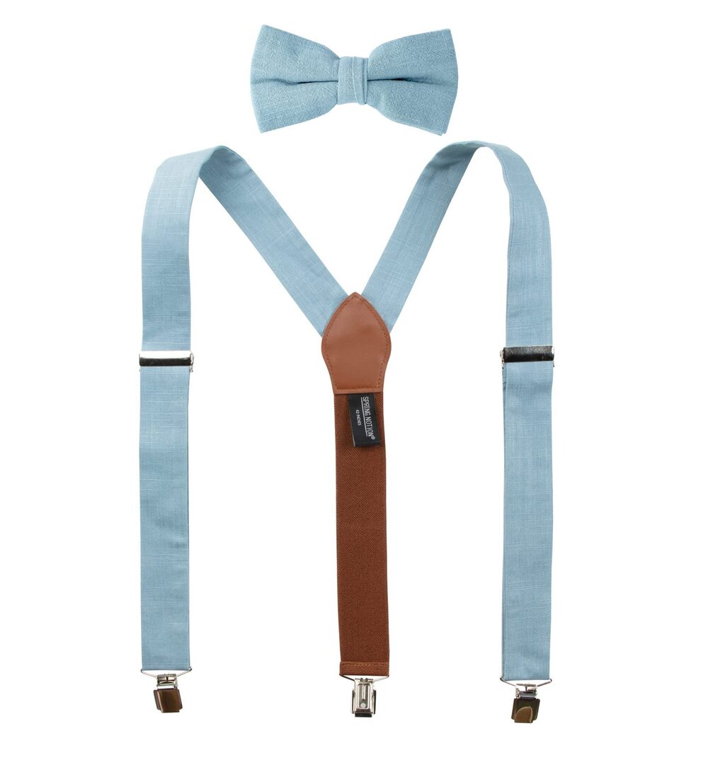 3507 ' Linen Blend Suspenders and Bow Tie Set for Groomsmen Wedding, Steel
